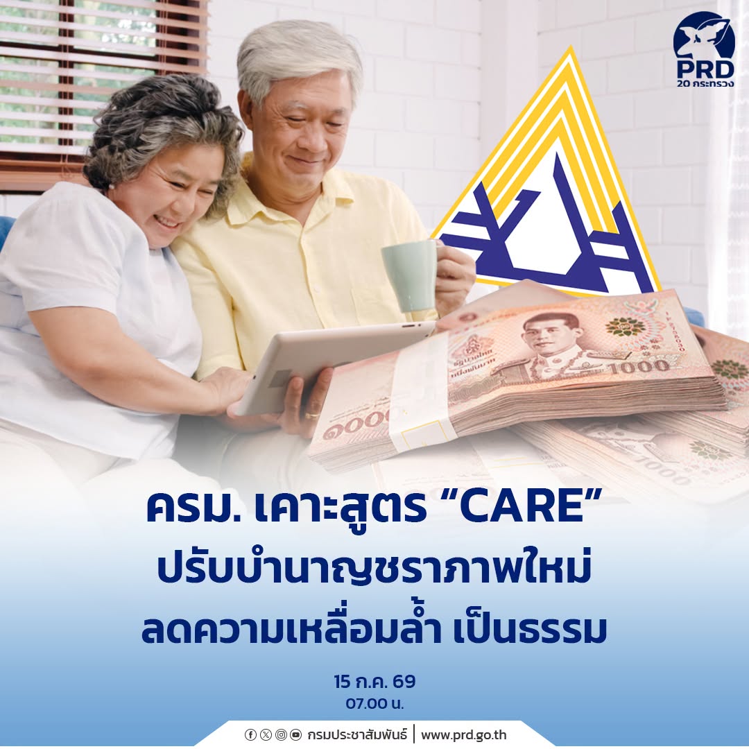 ครม. เคาะสูตร &ldquo;CARE&rdquo; ปรับบำนาญชราภาพใหม่ ลดความเหลื่อมล้ำ เป็นธรรม