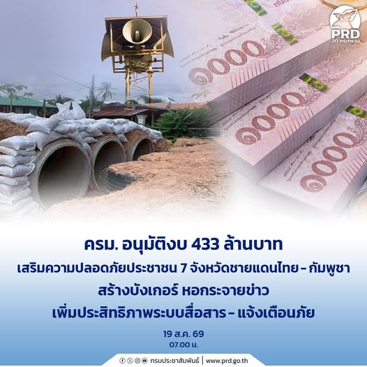 ครม. อนุมัติ 433 ล้าน เสริมความปลอดภัย 7 จังหวัดชายแดนไทย&ndash;กัมพูชา