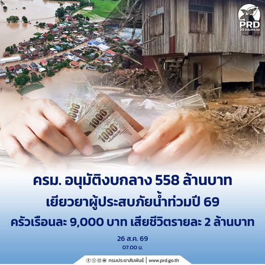 ครม. อนุมัติงบกลาง 558 ล้านบาท เยียวยาผู้ประสบภัยน้ำท่วมปี 69