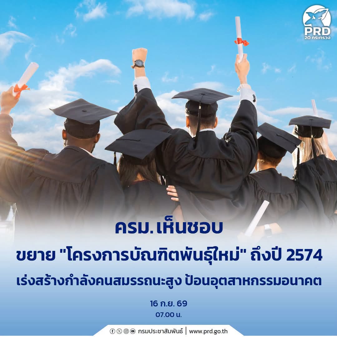 ครม. เห็นชอบขยาย "โครงการบัณฑิตพันธุ์ใหม่" ถึงปี 2574 เร่งสร้างกำลังคนสมรรถนะสูง ป้อนอุตสาหกรรมอนาคต