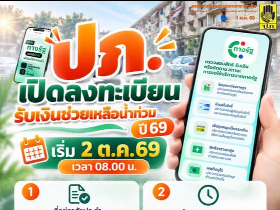 ปภ. เปิดลงทะเบียนเยียวยาน้ำท่วมผ่านแอป &ldquo;ทางรัฐ&rdquo; 2 ต.ค. นี้ ครอบคลุมลำปางและ 65 จังหวัดทั่วประเทศ