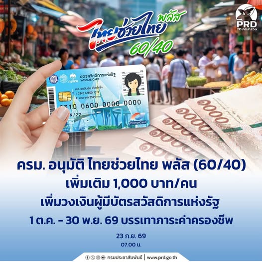 &nbsp;ครม. อนุมัติ &ldquo;ไทยช่วยไทย พลัส&rdquo; เพิ่มเติม ช่วยลดภาระค่าครองชีพ